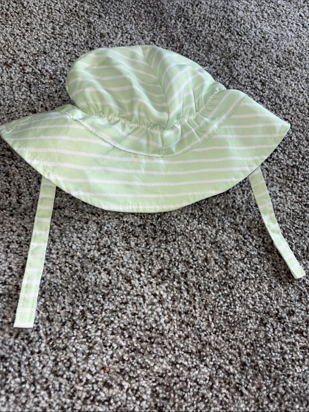 Striped Light Green & White Baby Sun Hat with Chin Ties